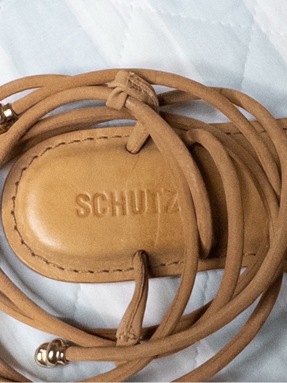 Schutz Madalena Flat Lace-Up Sandals Nougat Caramel NWT Size 7B - Picture 6 of 12